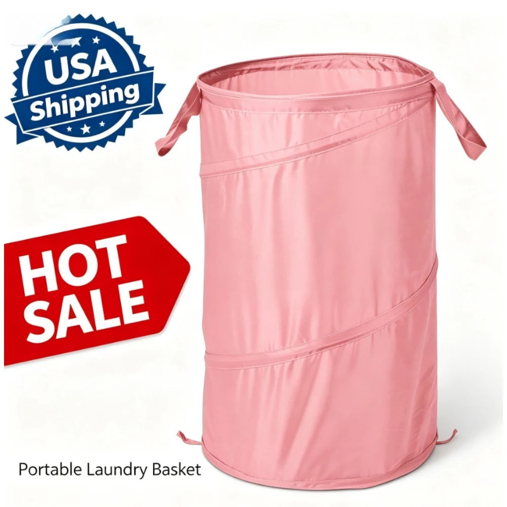 Collapsible Pop-Up Spiral Laundry Hamper with Carry Handles – Pink