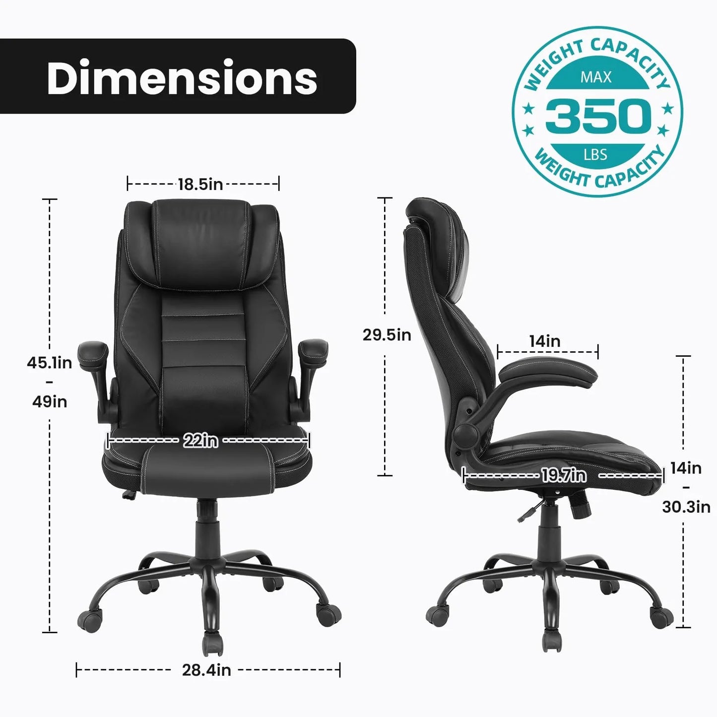 Ergonomic Executive Office Chair with Adjustable Headrest, Faux Leather High Back Desk Chair with Lumbar Support