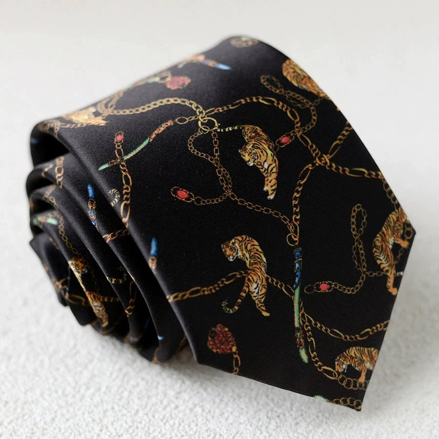 8cm Width New Design Printed Neckties Retro Anchor Animal Green Brown Neck Ties For Men Daily Wear Shirt Tuxedo Accessories Gift