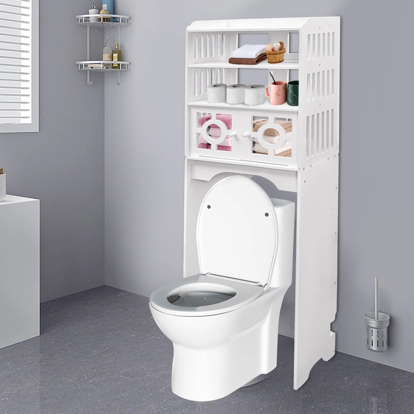4-Tier Toilet Cabinet Space-Saving Bathroom Organizer Storage Organizer for Bathroom Essentials Toilet Bathroom Furniture