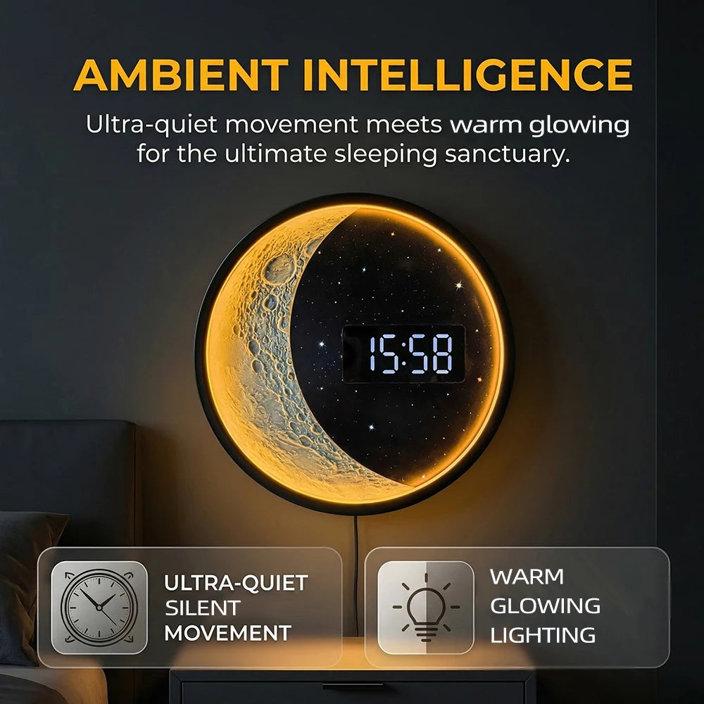 Luna Glow Moon Phase LED Digital Wall Clock