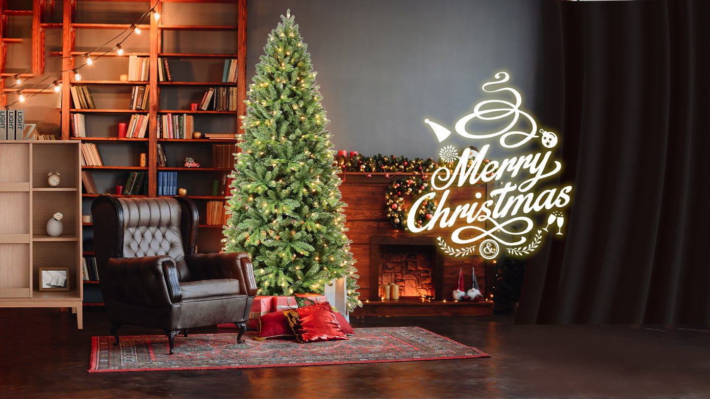 7FT Pre-Lit Artificial Christmas Tree with 400 Warm White LED Lights, 1,375 Tips & PVC/PE Mixed Branches . Premium Holiday Tree