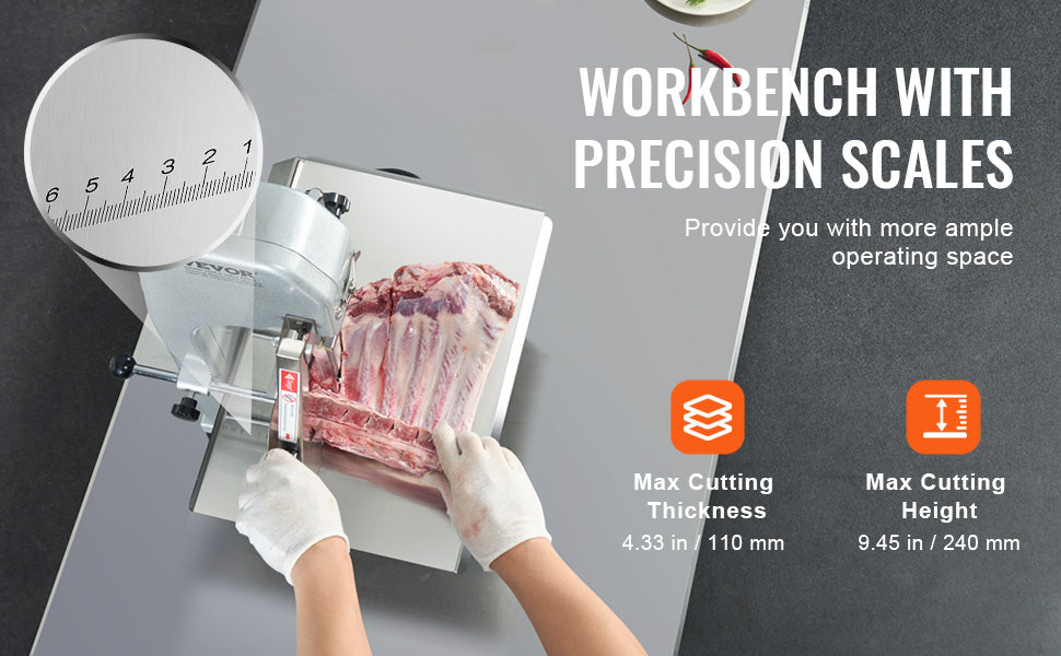 SucceBuy Commercial Electric Meat Bandsaw 650W 1800W Stainless Steel Countertop Bone Sawing Machine Frozen Fish Cutter for Pork