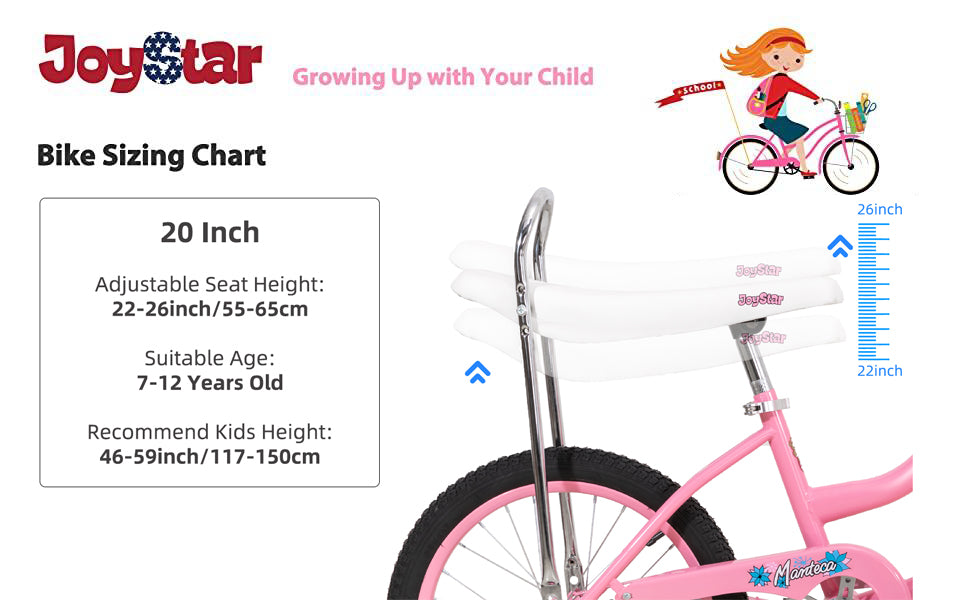 JOYSTAR 20 Inch Girls Bicycle with Training Wheels .Banana Seat Cruiser Bike for Kids Ages 6–12