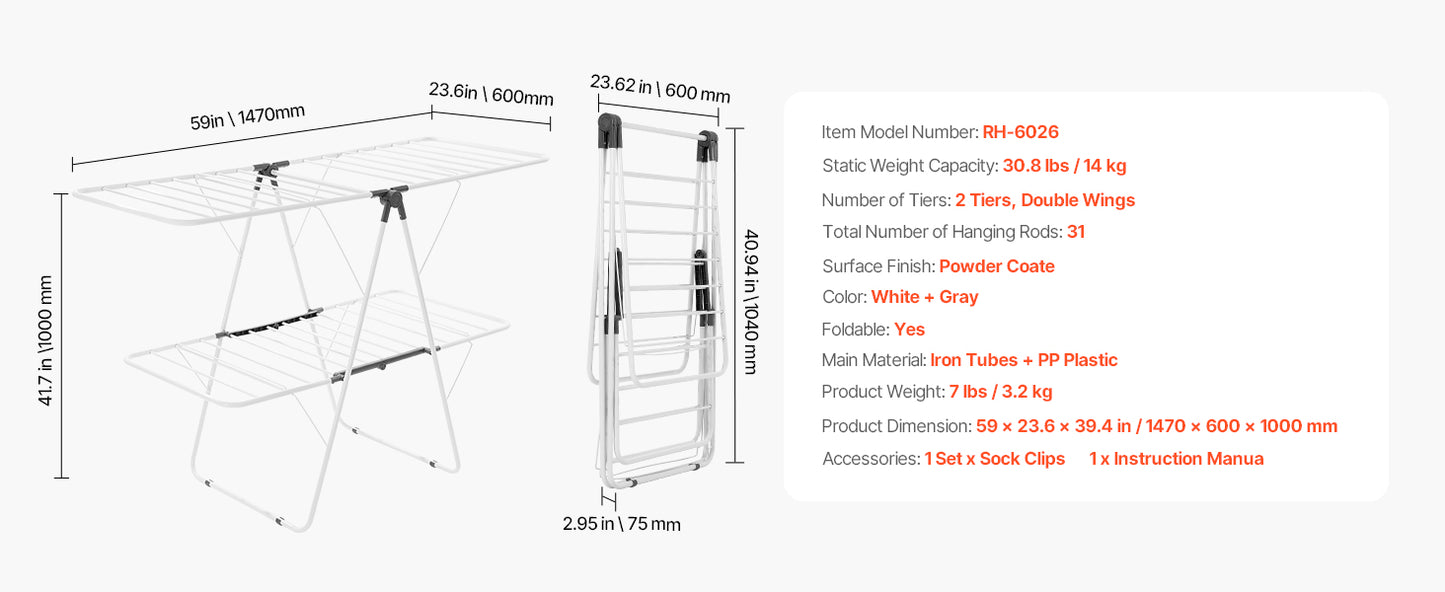 Foldable Clothes Drying Rack. Freestanding Laundry Drying Stand for Indoor & Outdoor Clothes Air Drying