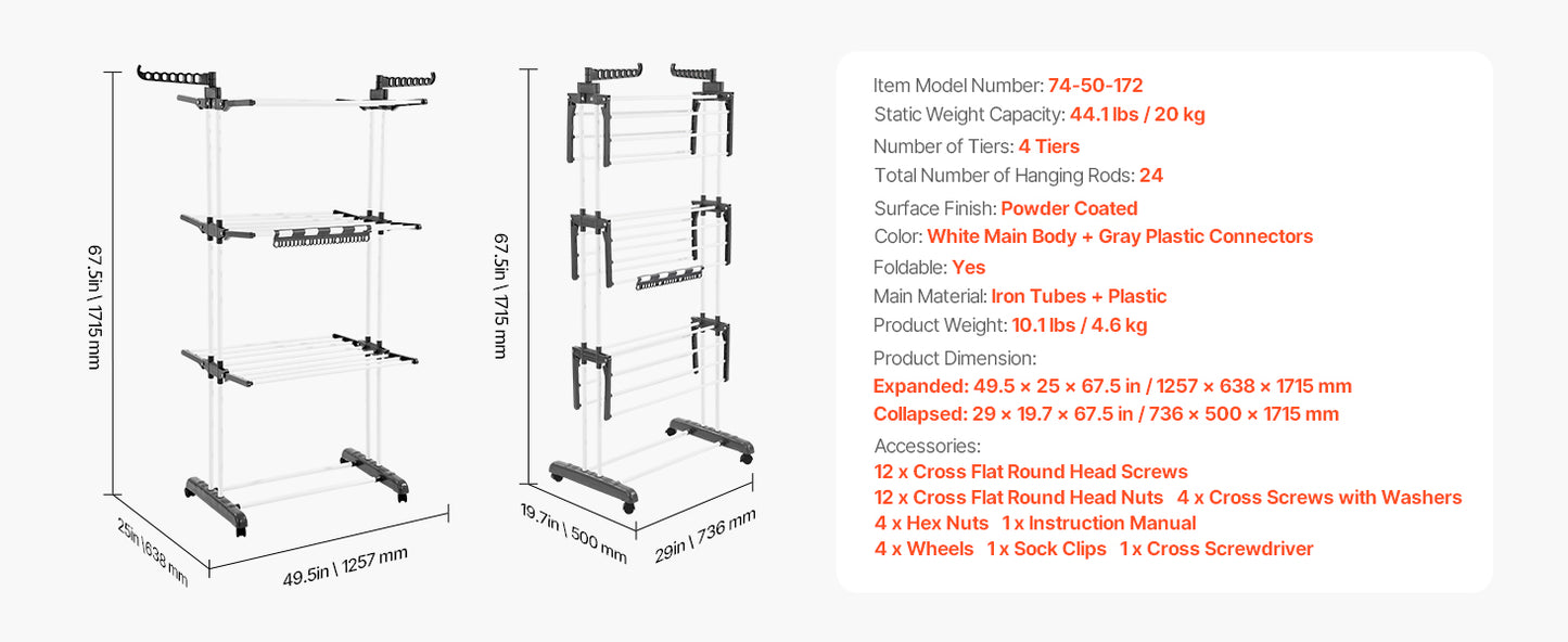 Foldable Clothes Drying Rack. Freestanding Laundry Drying Stand for Indoor & Outdoor Clothes Air Drying