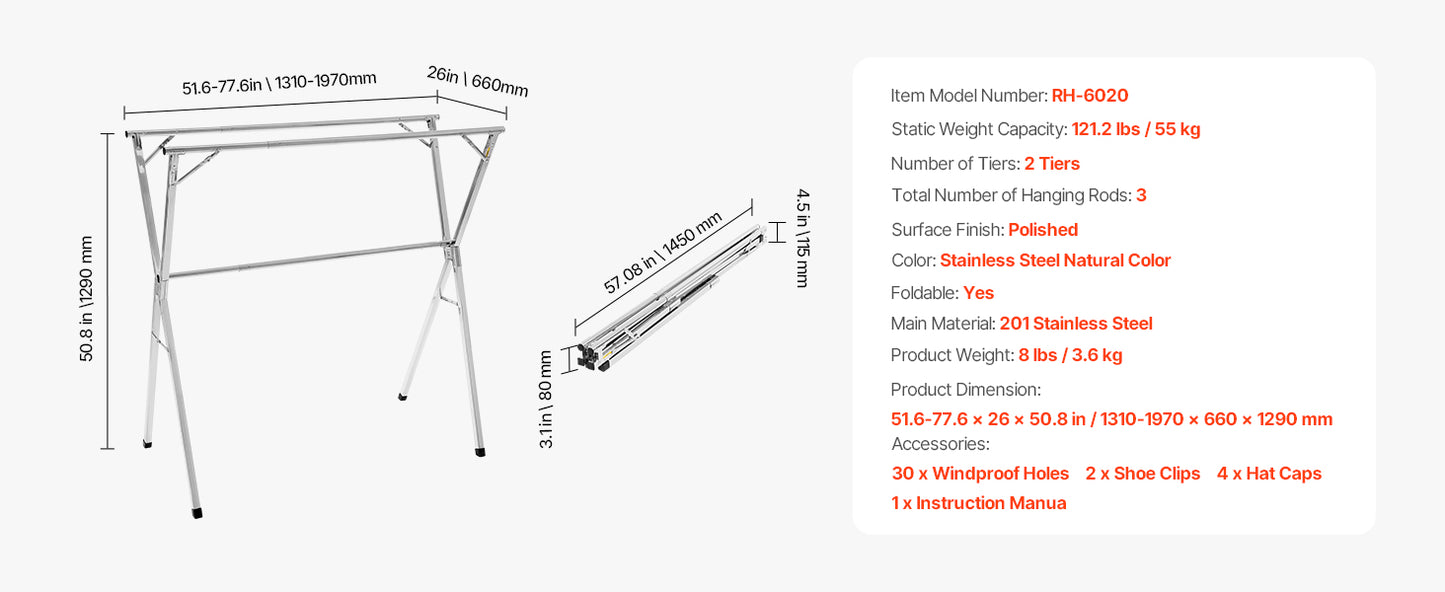 Foldable Clothes Drying Rack. Freestanding Laundry Drying Stand for Indoor & Outdoor Clothes Air Drying