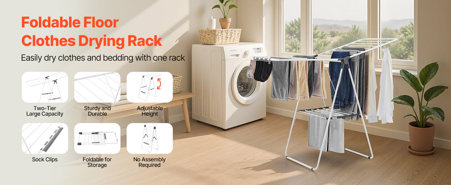 Foldable Clothes Drying Rack. Freestanding Laundry Drying Stand for Indoor & Outdoor Clothes Air Drying