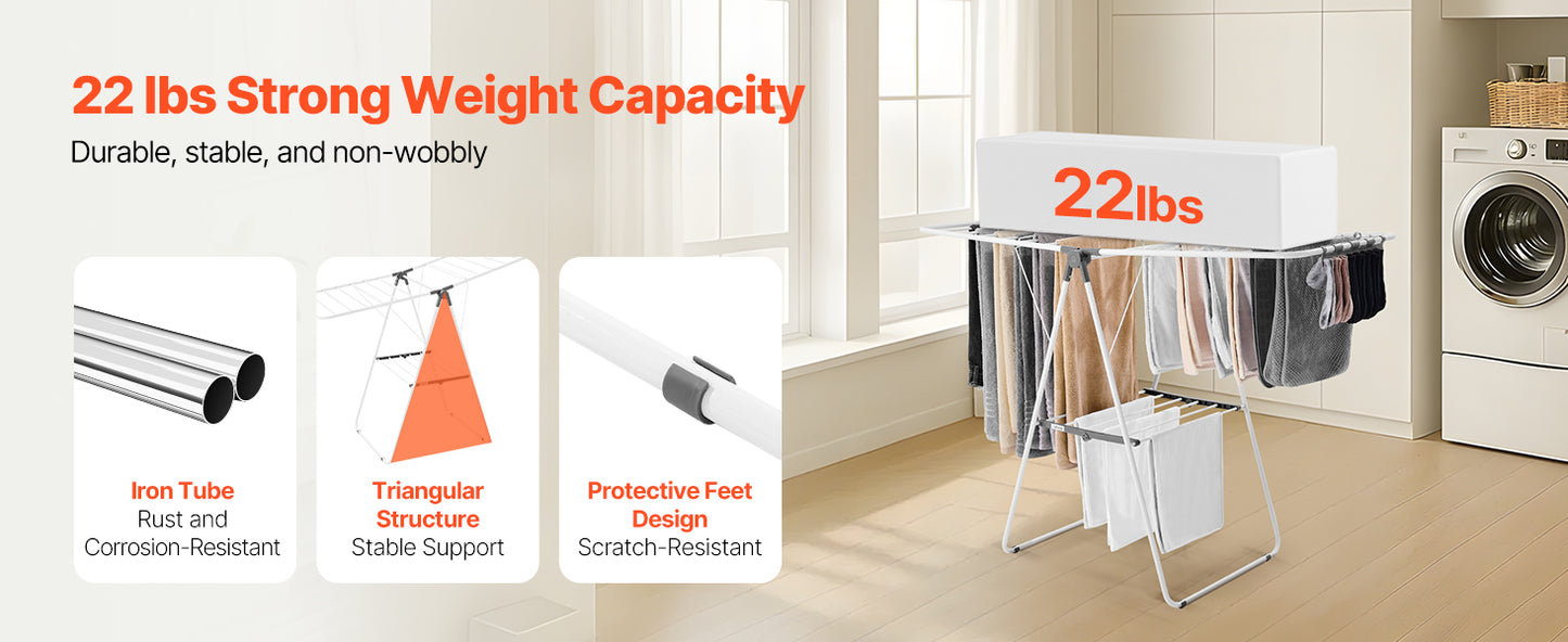 Foldable Clothes Drying Rack. Freestanding Laundry Drying Stand for Indoor & Outdoor Clothes Air Drying