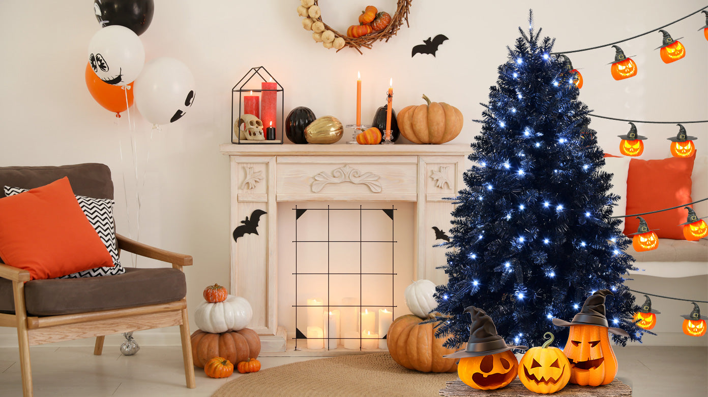 7FT Pre-Lit Black Artificial Christmas Tree with 450 White LED Lights . Premium Holiday Décor