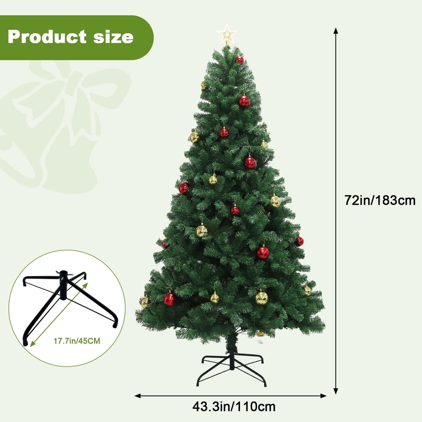 7ft Pre-Lit Christmas Tree with Ornaments & Tree Topper .Complete Holiday Decoration Set for Home & Office