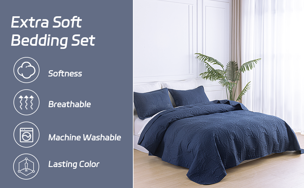 Soft Breathable Quilt Bedding Set.Modern Embossed Bedspread Collection
