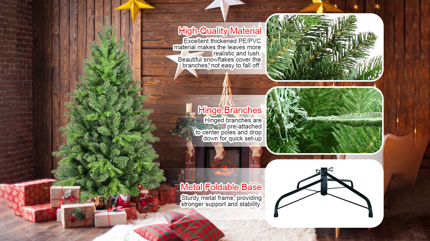 7FT Full-Bodied Artificial Christmas Tree with 1,375 PE & PVC Tips .Premium Hinged Holiday Tree