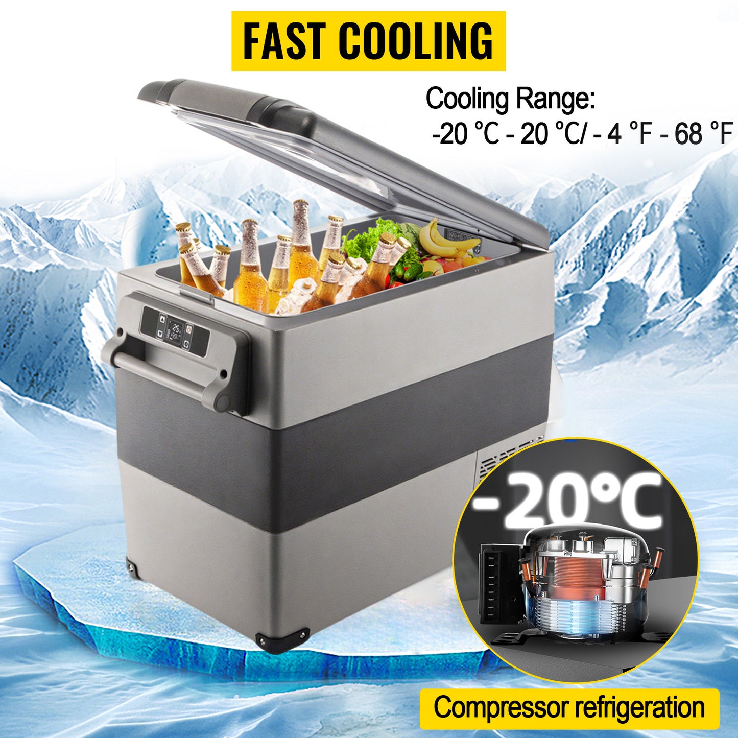SucceBuy 15L–55L Portable Electric Car Refrigerator. Compressor Cooler & Freezer for Camping, RV, Truck, Boat, Travel & Outdoor Adventures