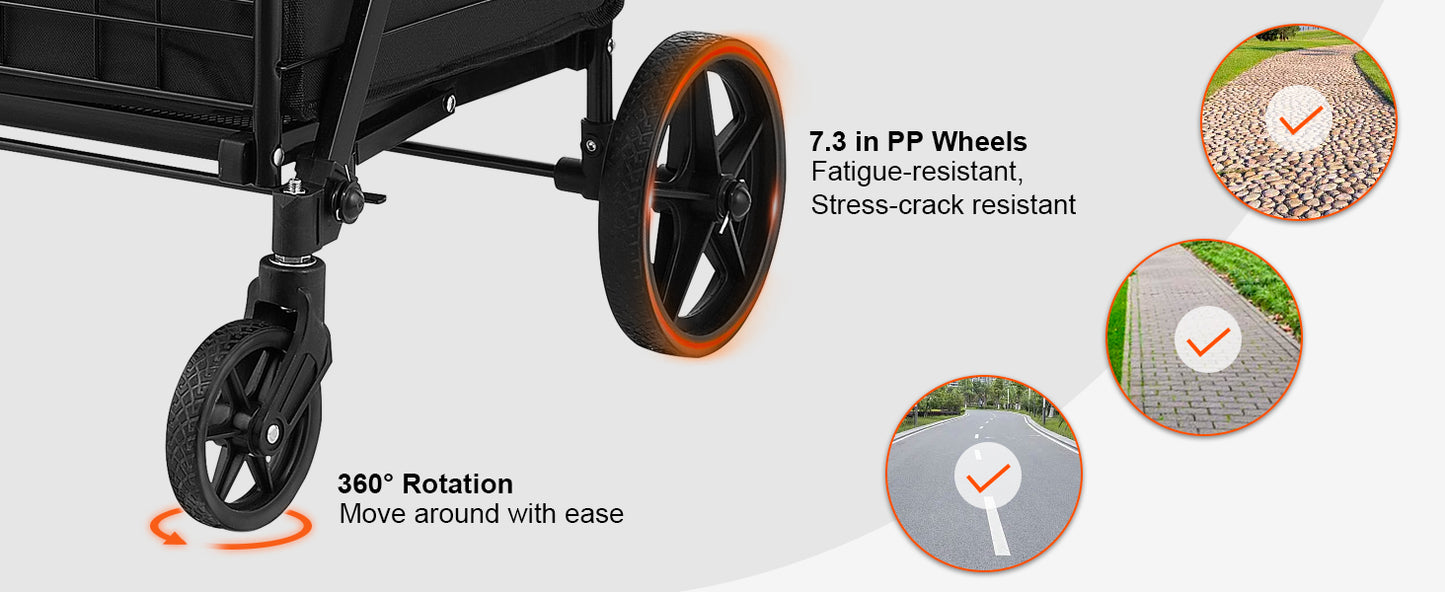 SucceBuy Folding Shopping Cart w/ Removable Waterproof Liner 106/330LBS Large Capacity 360° Swivel Wheels Dense Metal Mesh Base